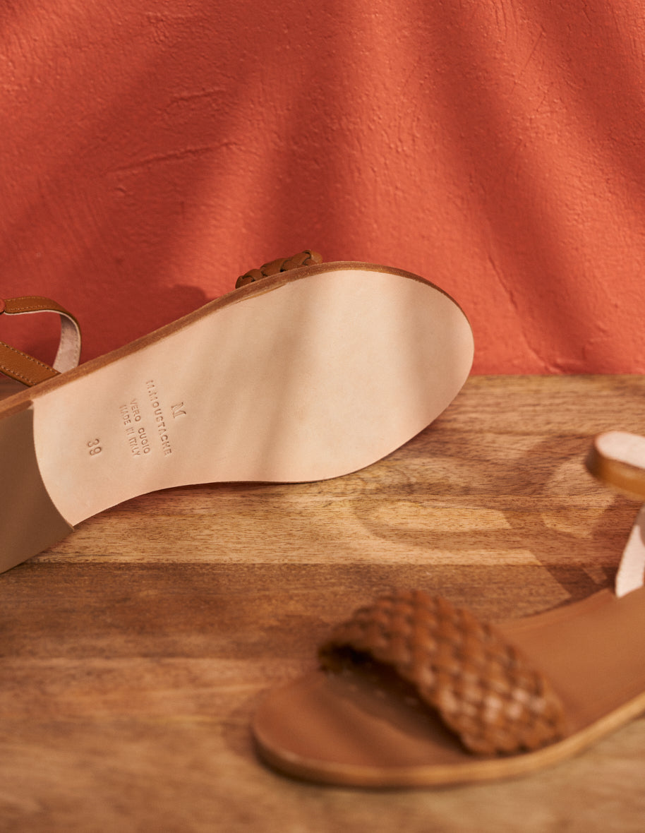 Sandales plates Valérie - Cuir boisé
