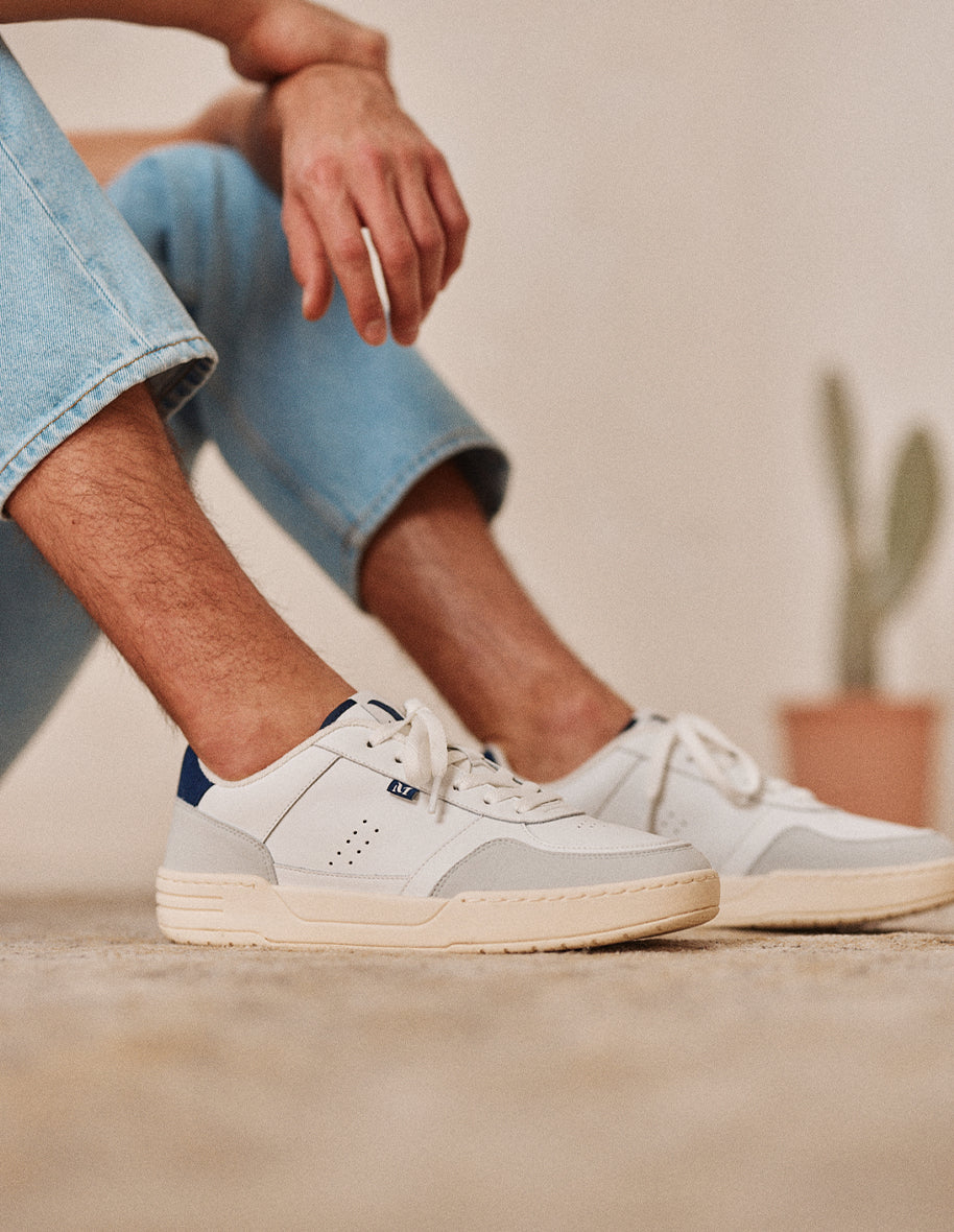 Low-top trainers Mael - White and navy-blue recycled leather and vegan suede
