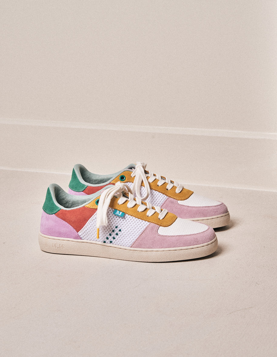 Low-top trainers Marie - Light pink, white and yellow suede and mesh