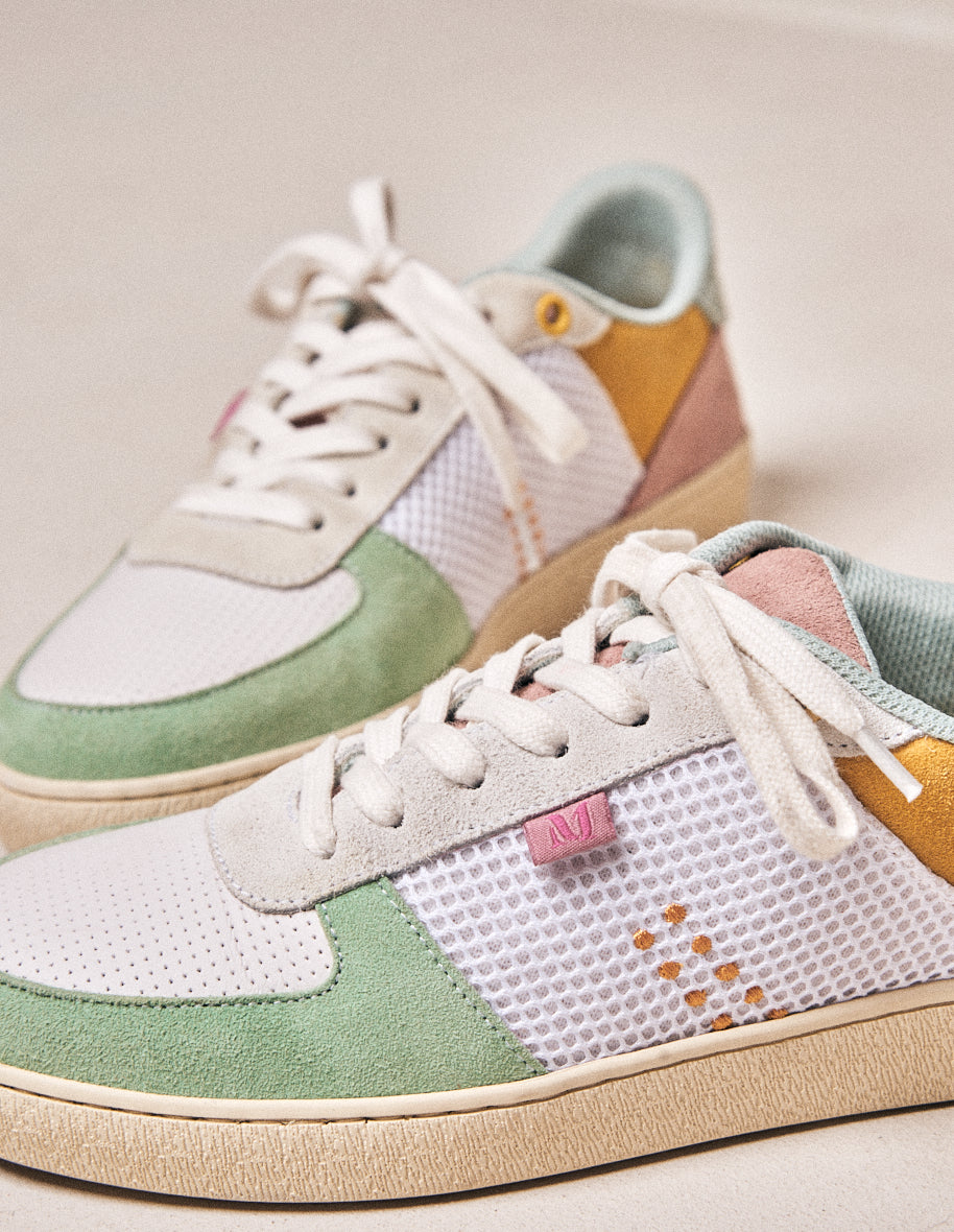 Low-top trainers Marie - Green water white suede and mesh