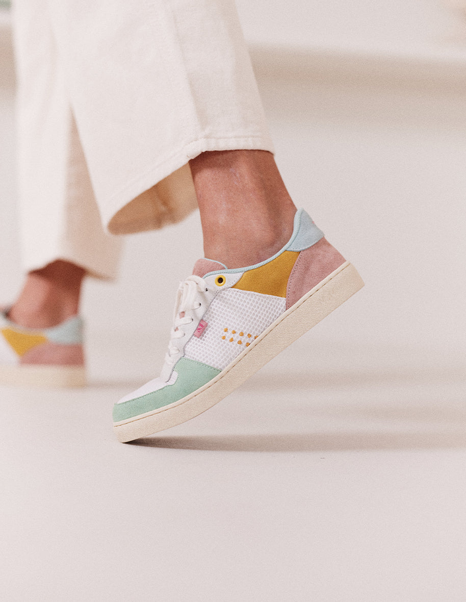 Low-top trainers Marie - Green water white suede and mesh