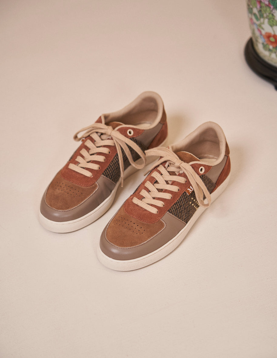 Low-top trainers Marie - Grege, taupe & brick red leather and suede