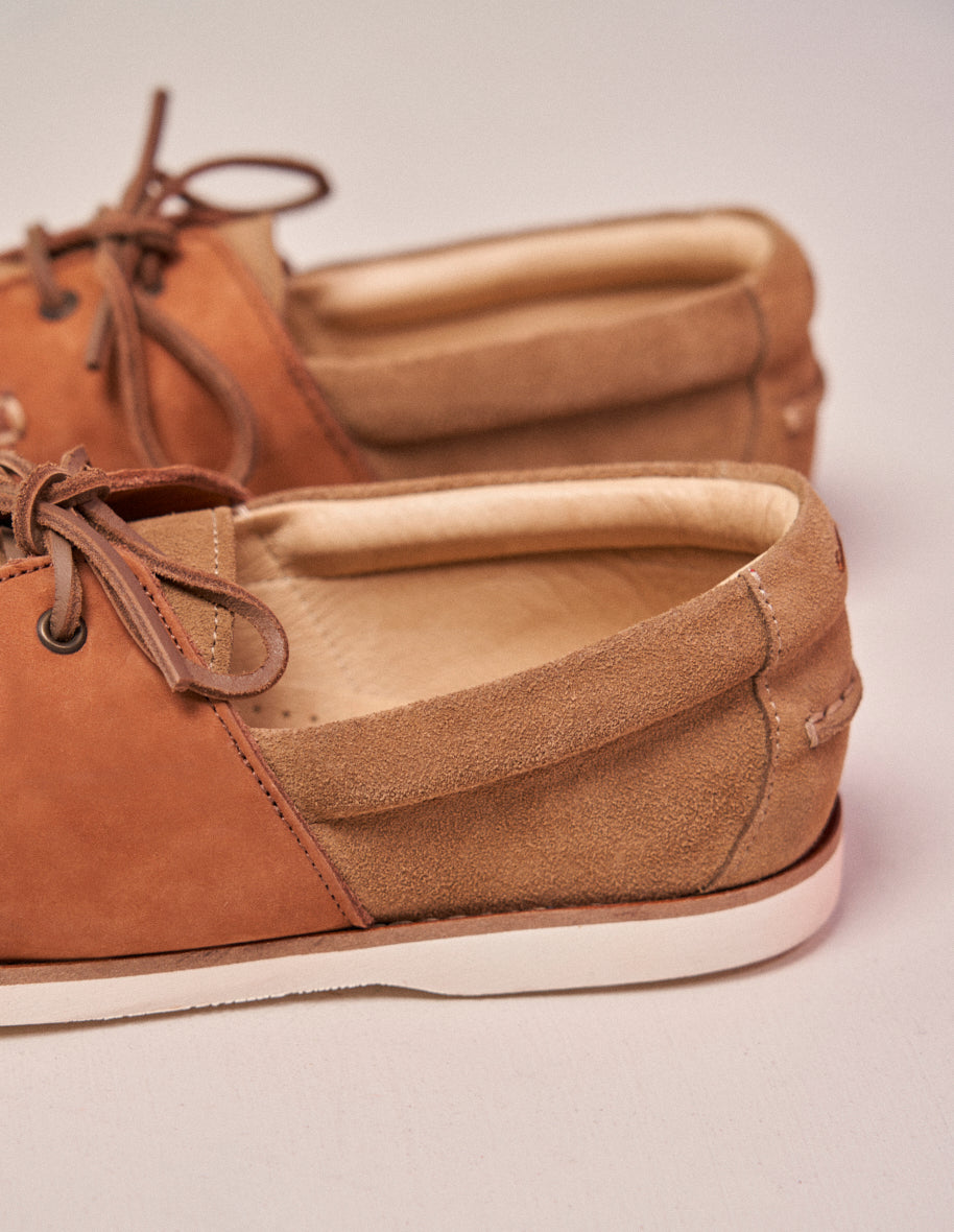 Boat shoes Marin - Beige suede and cognac leather