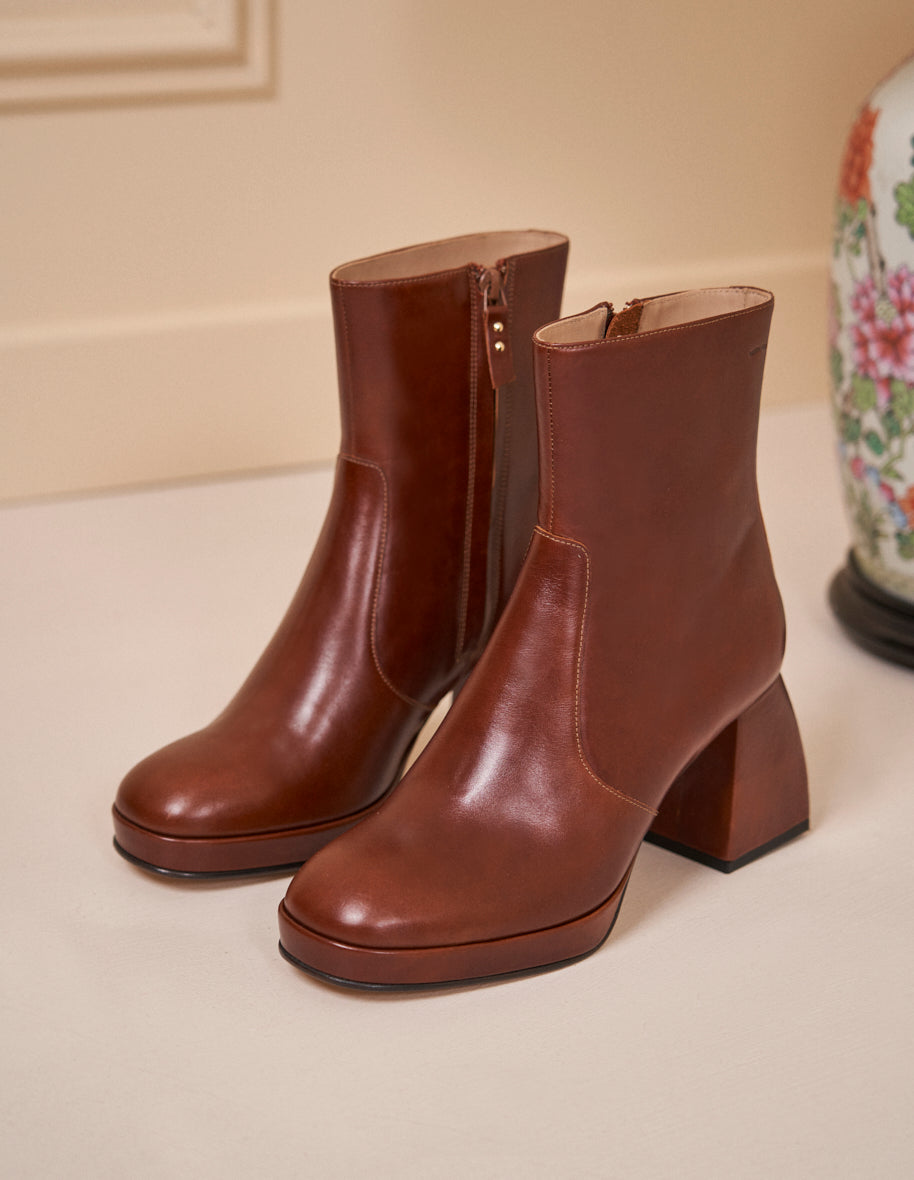 Ankle boots Marina - Mahogany pleated leather