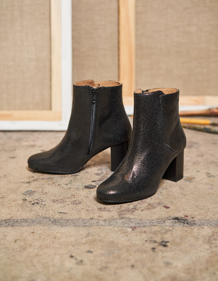 Heeled boots Mathilde H - Black cracked leather