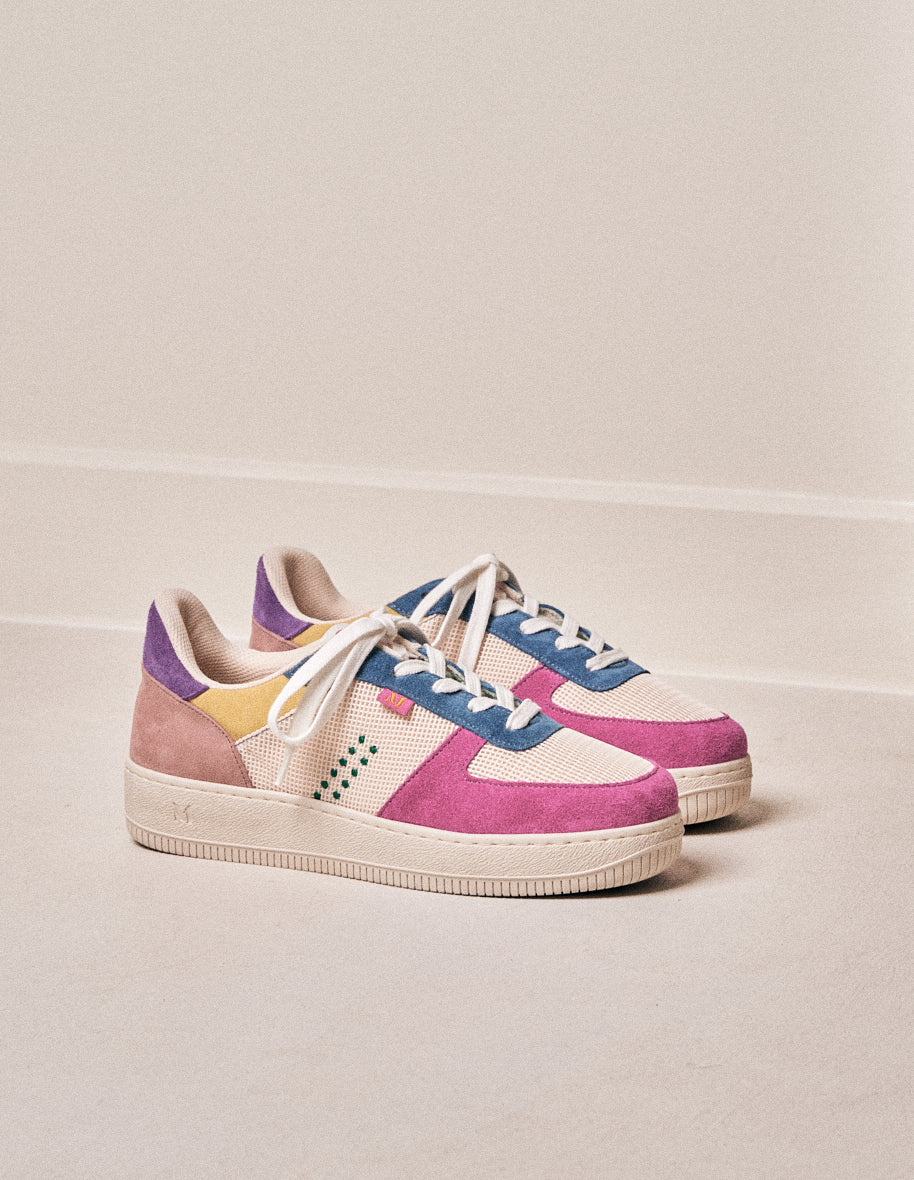 Low-top trainers Maxence F - Fuchsia, ecru and dusty blue suede and mesh