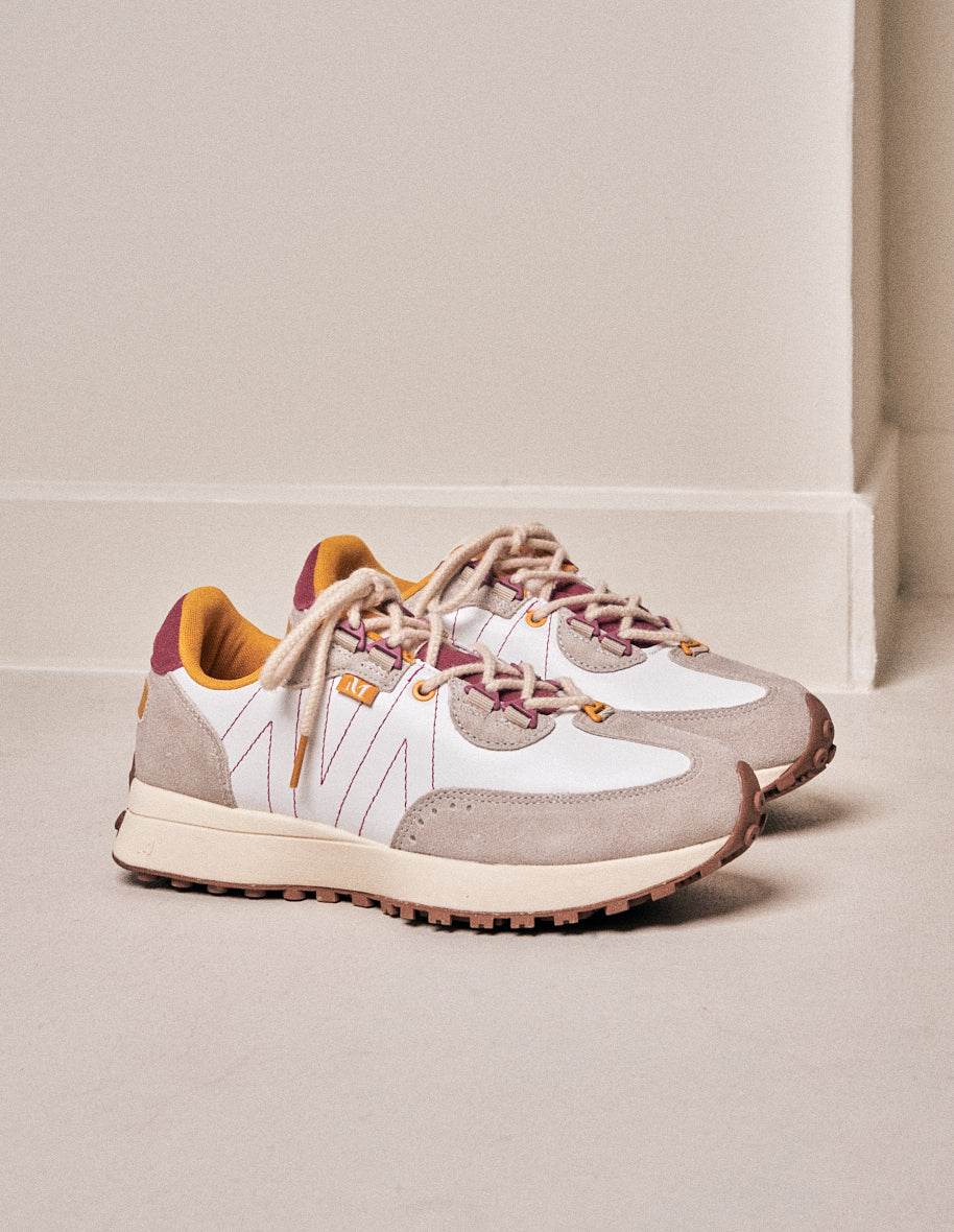 Running shoes Morgane - White, amaranthine & yellow suede and leather