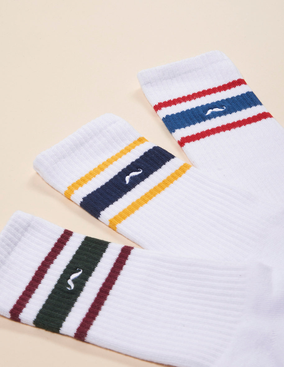 Pack of 3 socks - White sport and multicolored stripes
