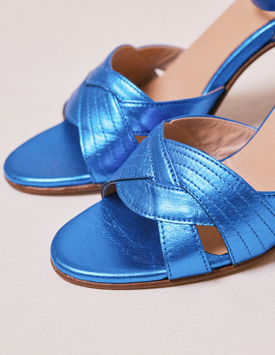 Heeled sandals Rebecca - Blue metallic leather