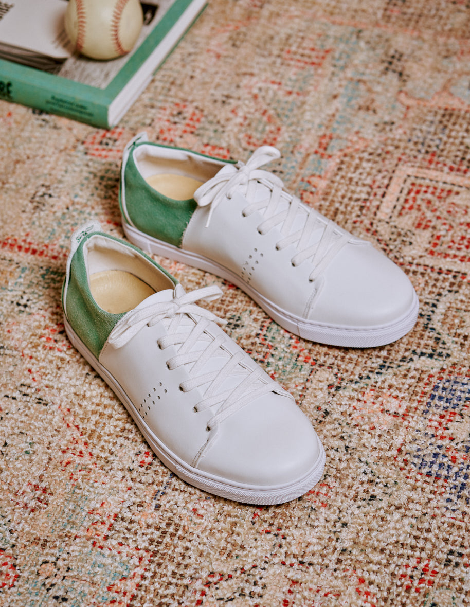 Low-top trainers René - White leather and forest canvas
