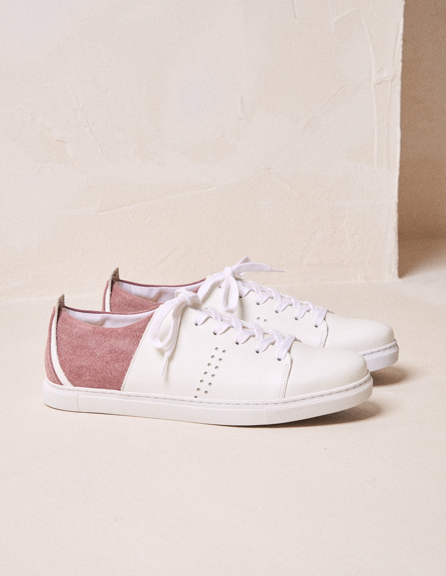 Low-top trainers René - White leather and burgundy canvas