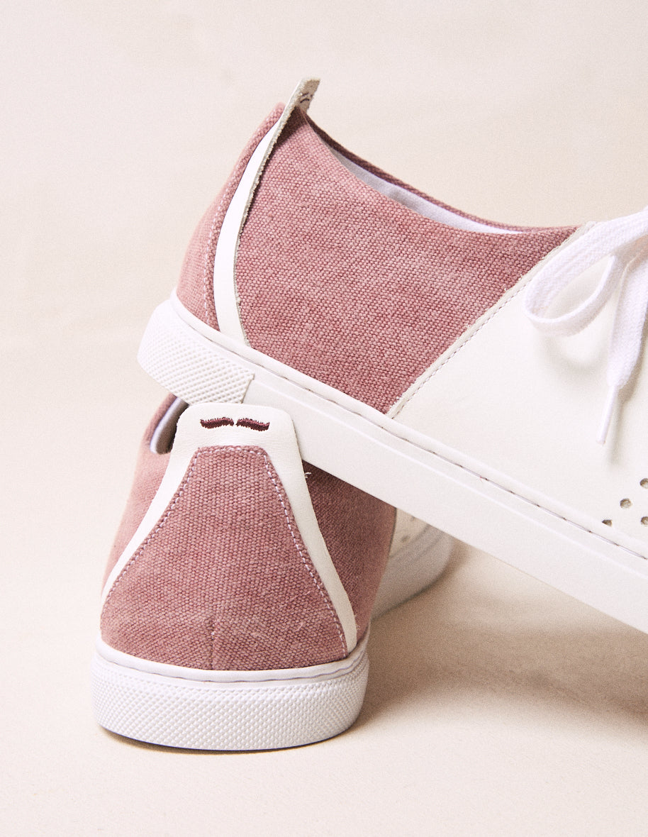 Low-top trainers René - White leather and burgundy canvas