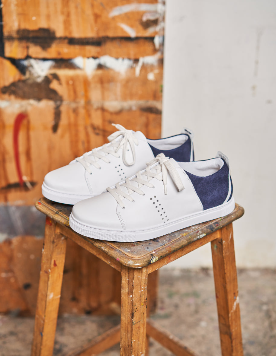 René low sneakers - White leather and Marine suede