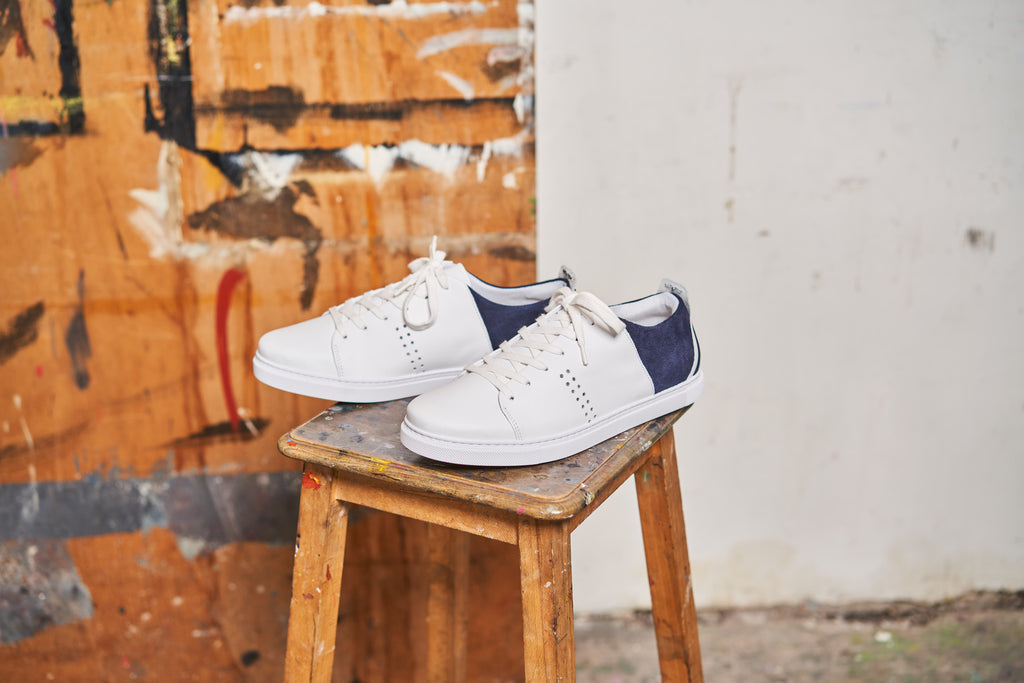René low sneakers - White leather and Marine suede