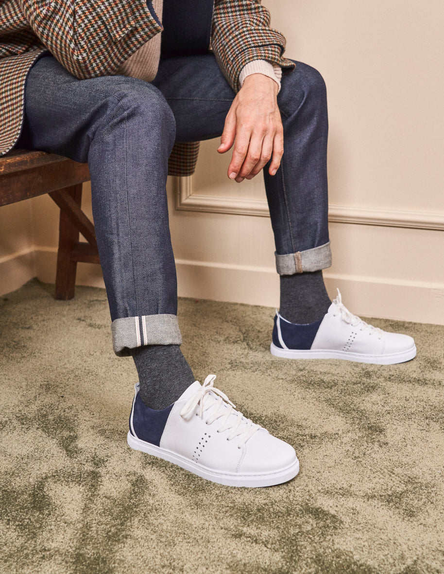 Low-top trainers René - White leather and navy suede