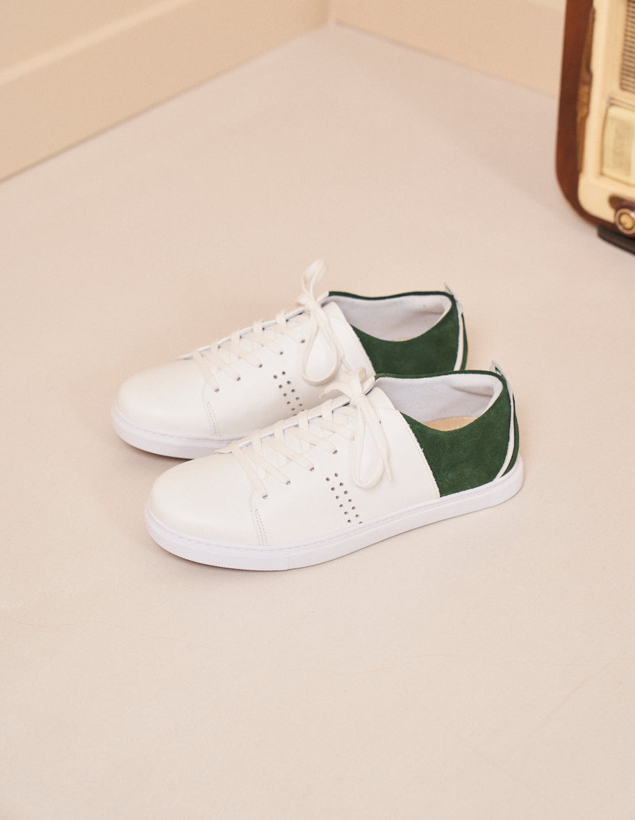 Low-top trainers René - White leather and green suede