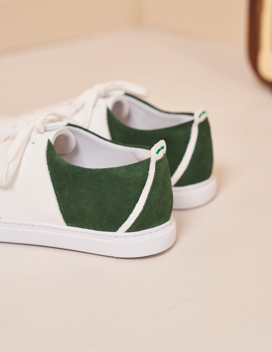 Low-top trainers René - White leather and green suede