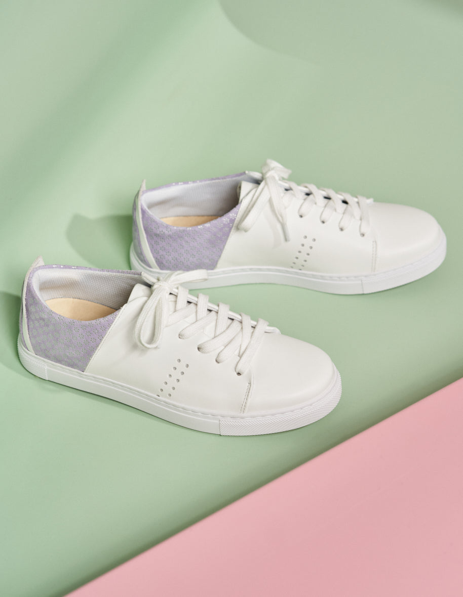Low-top trainers Renée - White leather and floral lilac suede
