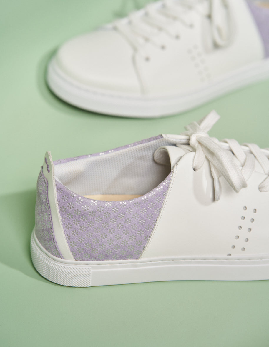 Low-top trainers Renée - White leather and floral lilac suede