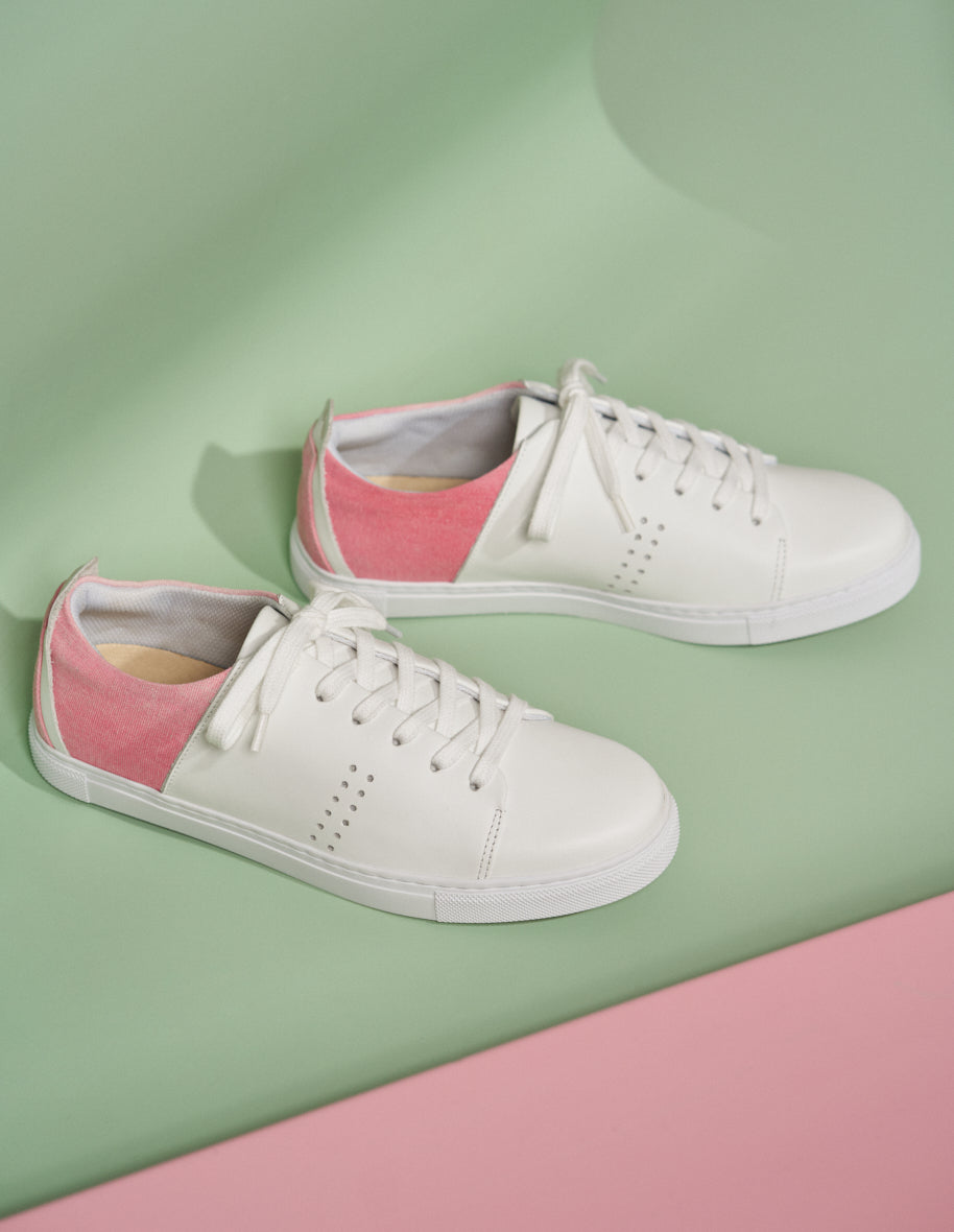Low-top trainers Renée - White leather and pink tie and dye canvas