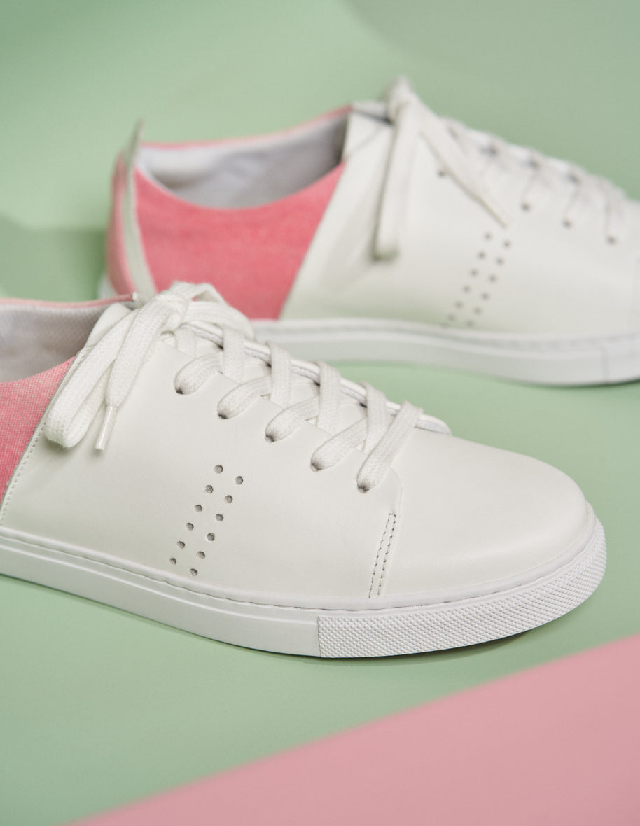 Low-top trainers Renée - White leather and pink tie and dye canvas