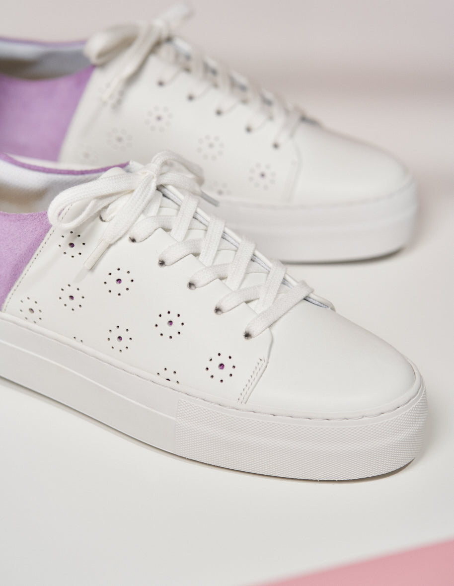 Low-top trainers Renée - White leather and lilac suede