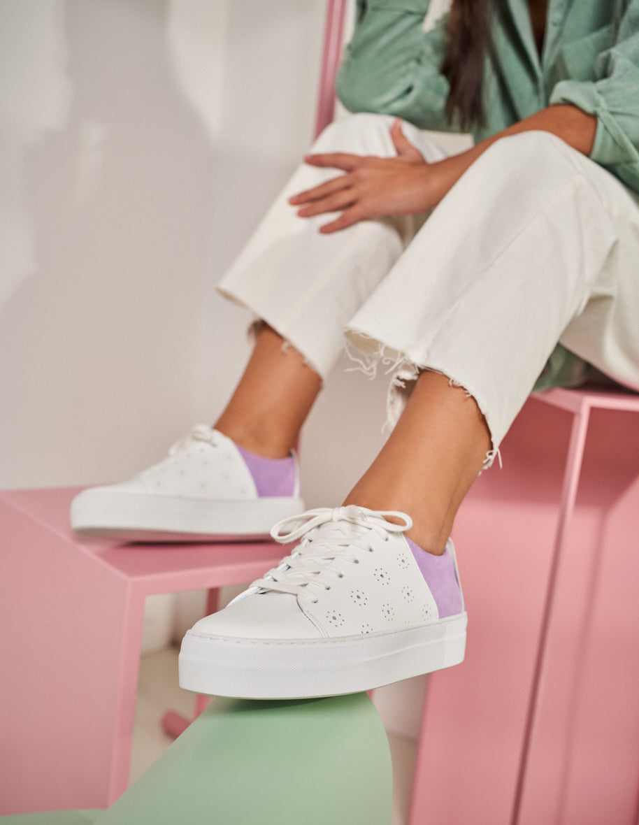 Low-top trainers Renée - White leather and lilac suede