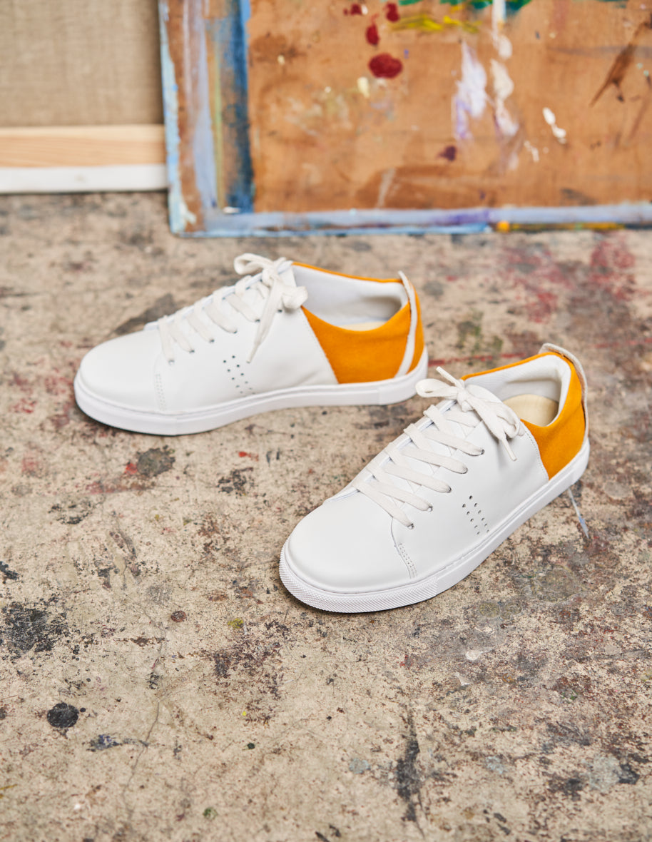 Low-top trainers Renée - White leather and mustard suede