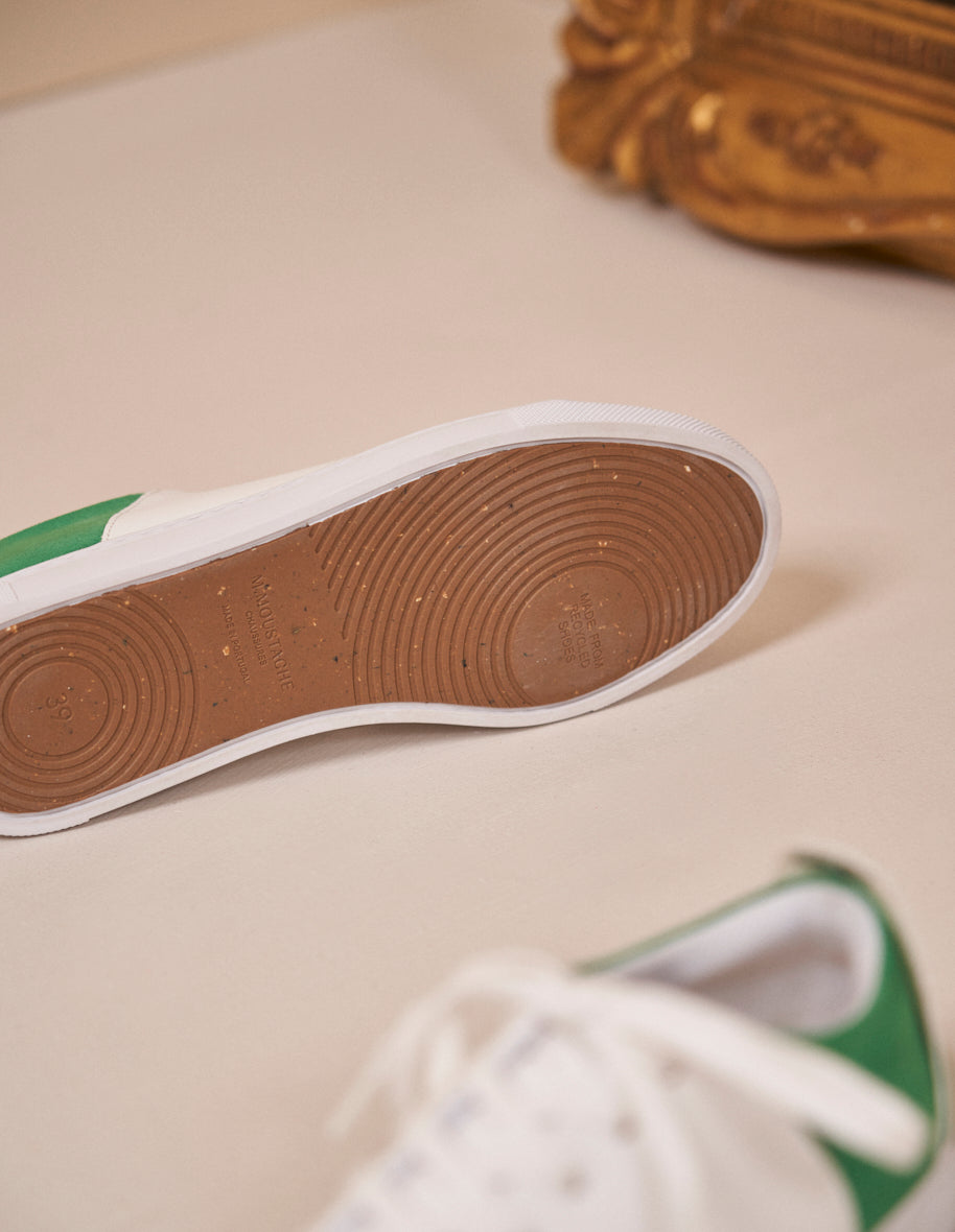 Low-top trainers Renée - White vegan leather and green vegan suede