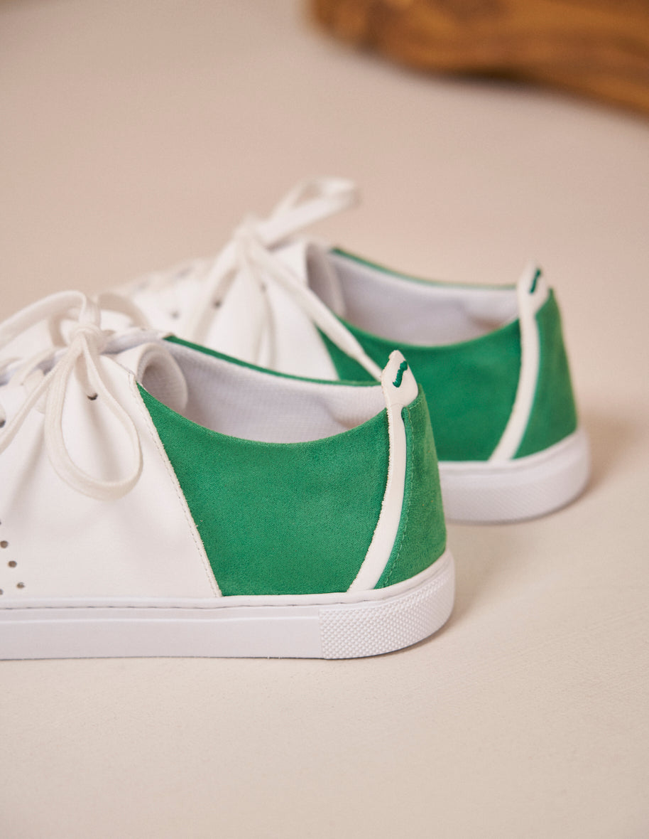 Low-top trainers Renée - White vegan leather and green vegan suede