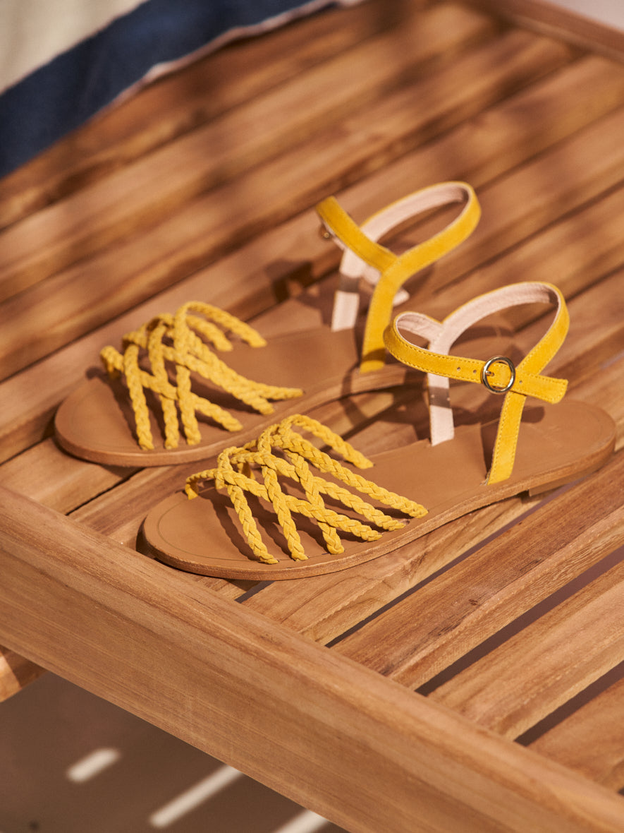 Sandales plates Romy - Suède jaune