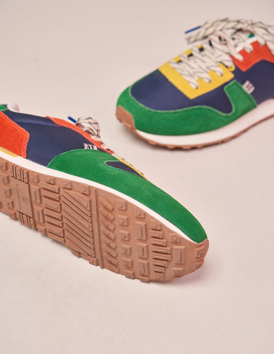 Running shoes Sacha H - Navy green mustard suede and nylon