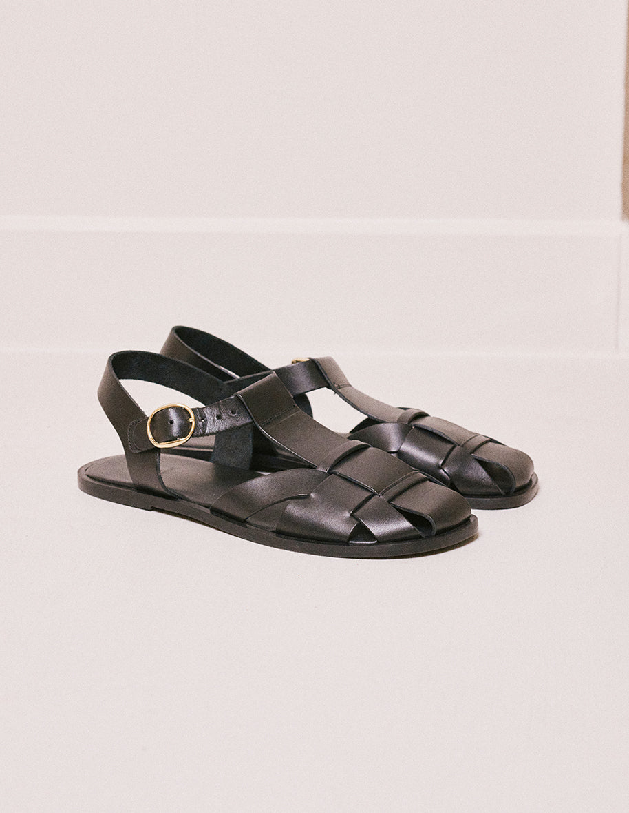 Sandales plates Solange - Cuir noir