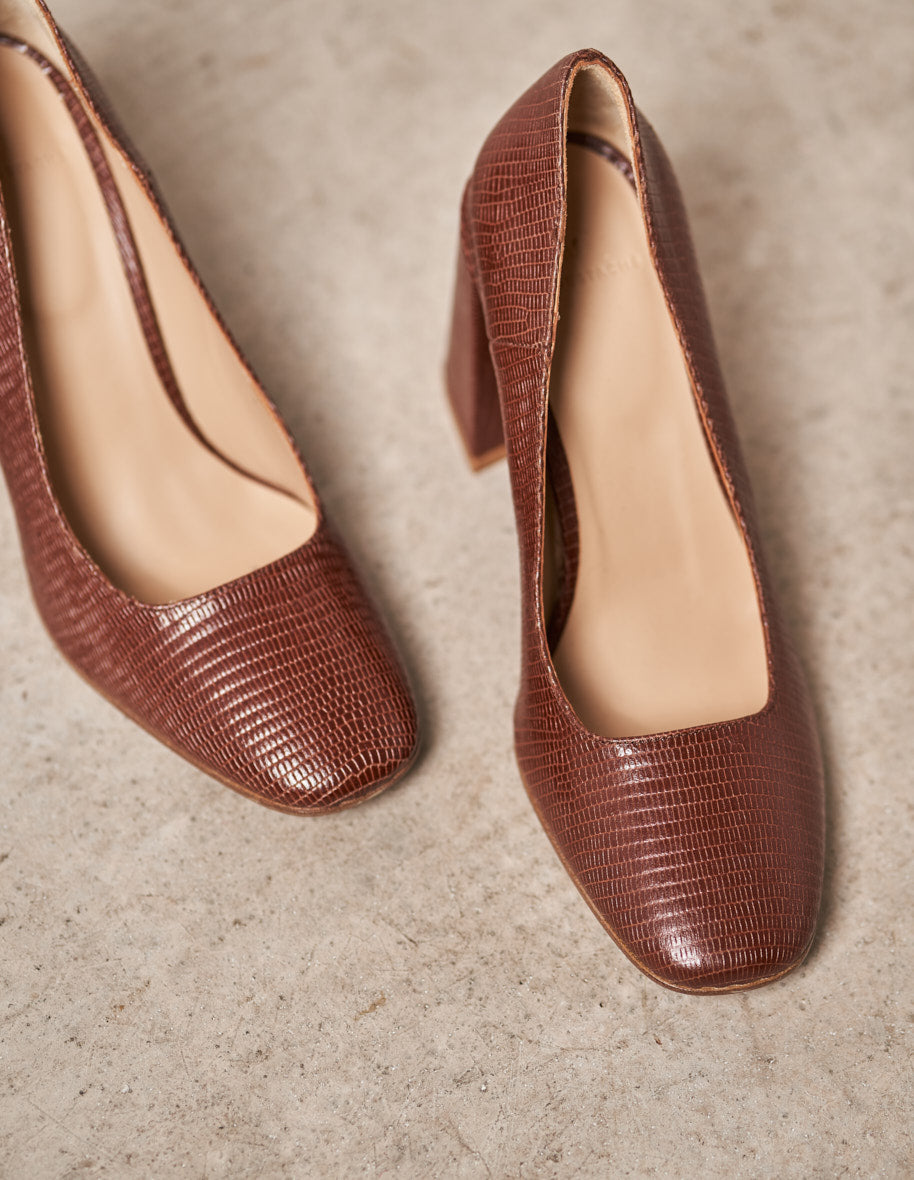 Violet pumps - Brown lizard leather