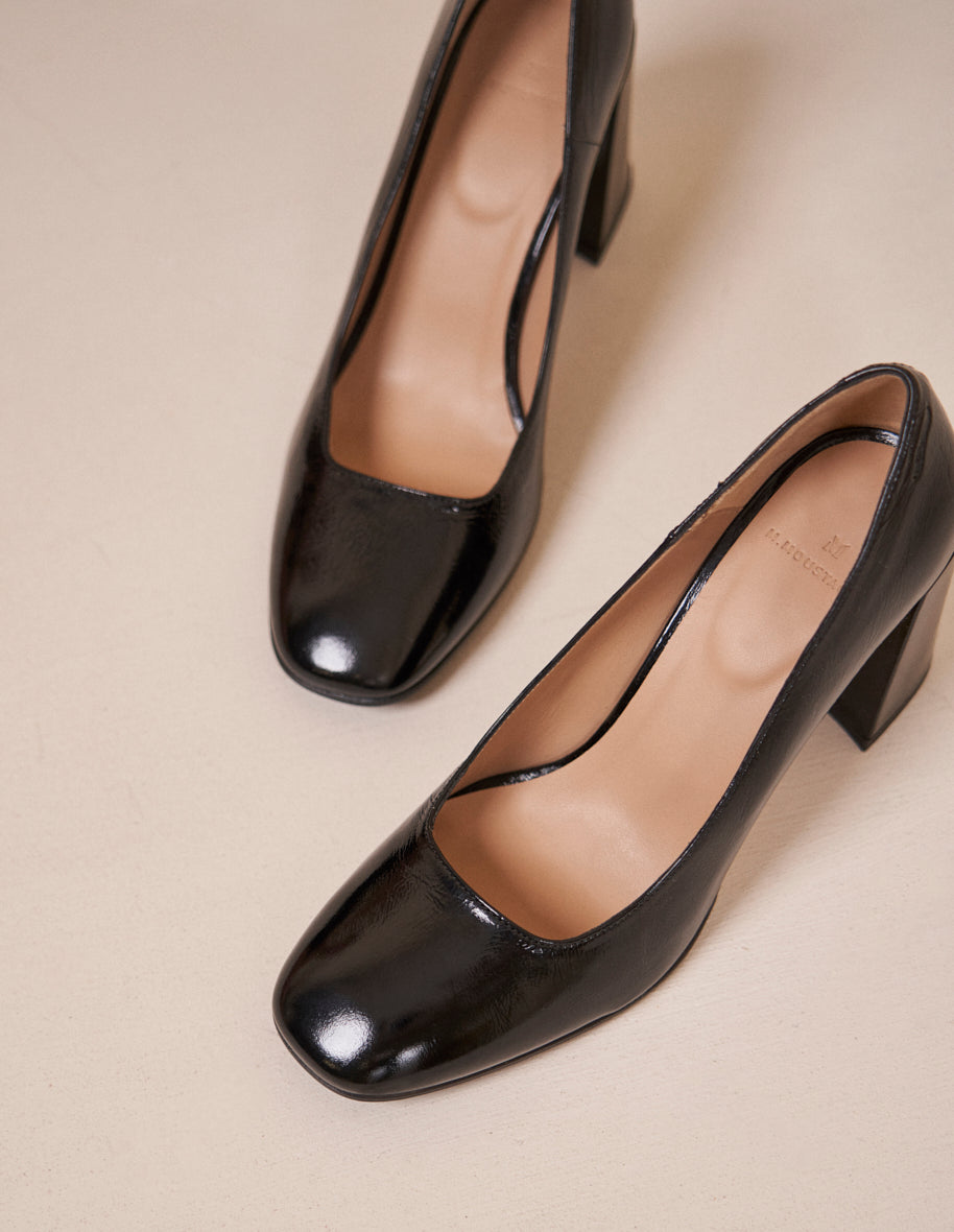 Heels Violette - Black patent pleated leather